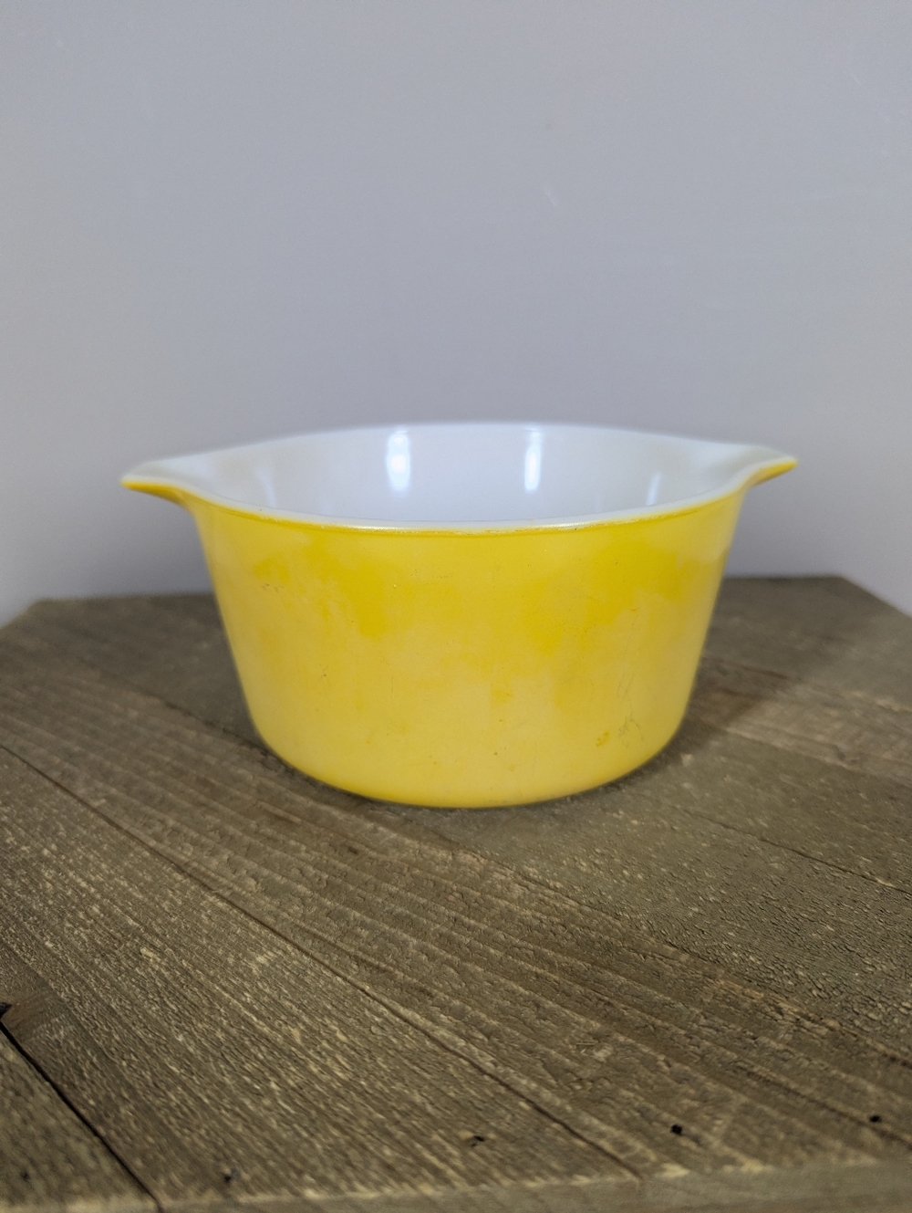 Vintage Pyrex Yellow Mixing Bowl Small Cinderella Style White Interior 473 1qt